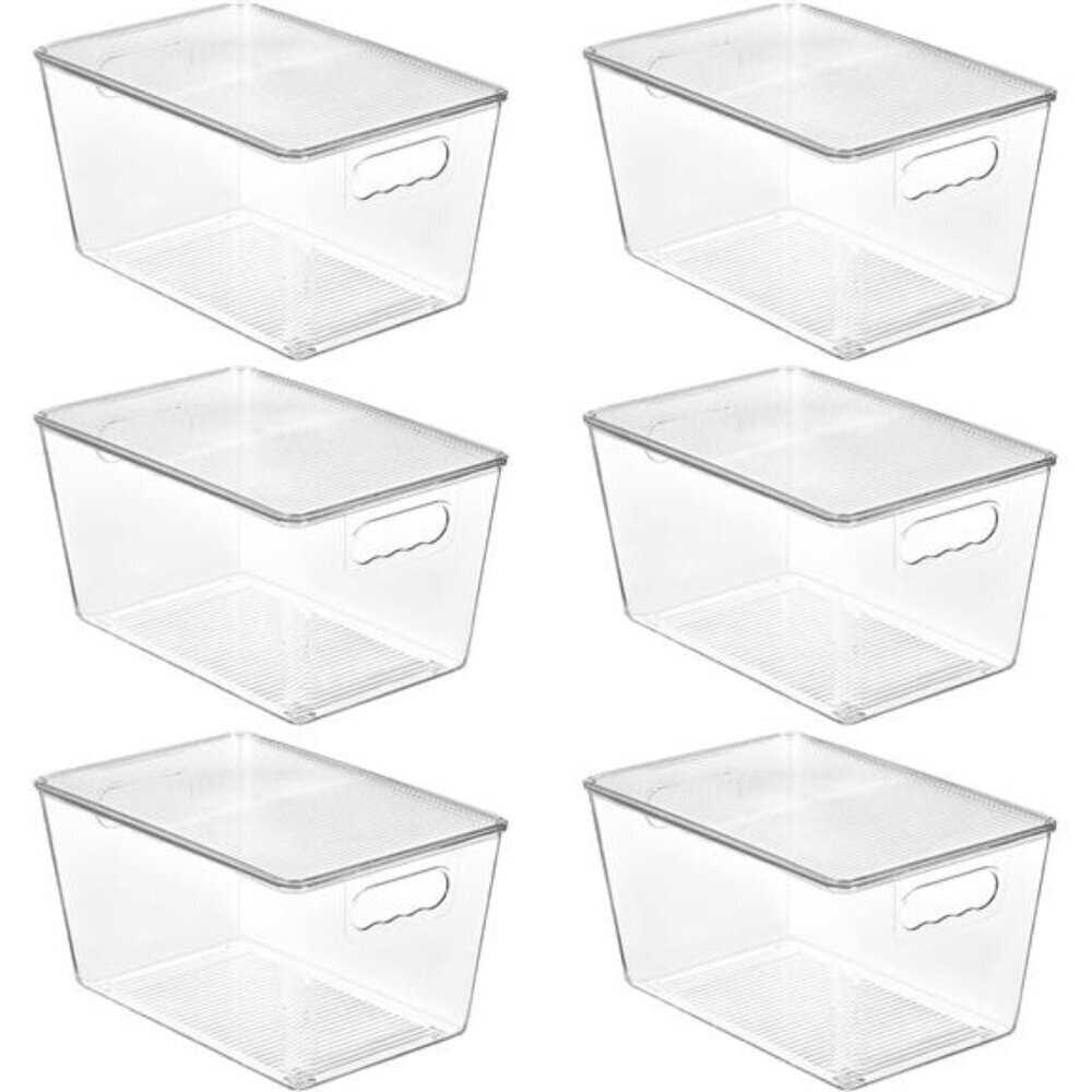 Stackable Clear Storage Bins with Lids Plastic Pantry Bathroom Kitchen Organizer